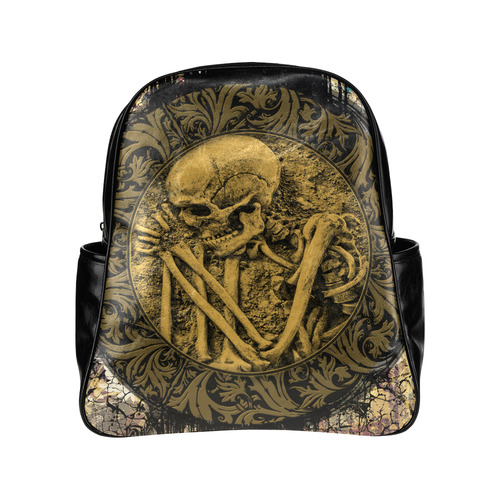 The skeleton in a round button with flowers Multi-Pockets Backpack (Model 1636)