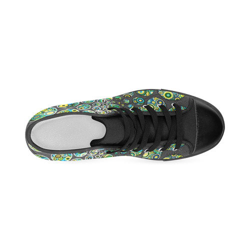 Flower Power CIRCLE Dots in Dots cyan yellow black Men’s Classic High Top Canvas Shoes (Model 017)