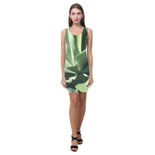 Green Succulent Desert Nature Art Medea Vest Dress (Model D06)