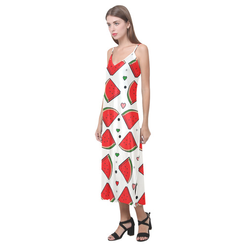 Melone  Popart by Nico Bielow V-Neck Open Fork Long Dress(Model D18)