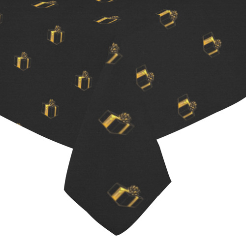 METALLICS: Golden Presents & Gifts on Black Cotton Linen Tablecloth 52"x 70"