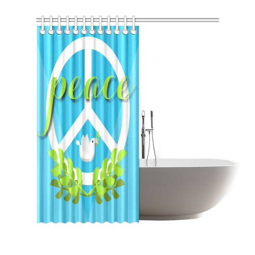 Peace Sign White Dove Olive Branch Shower Curtain 66"x72"