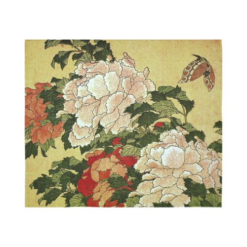 Peonies Butterfly Hokusai Japanese Floral Nature A Cotton Linen Wall Tapestry 60"x 51"