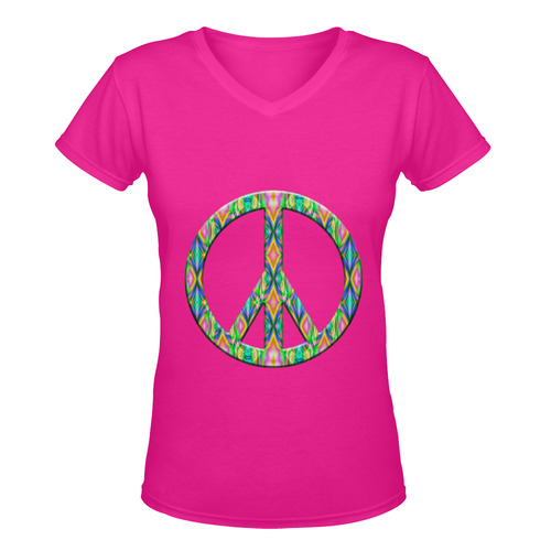 Groovy Psychedelic Peace Sign Women's Deep V-neck T-shirt (Model T19)