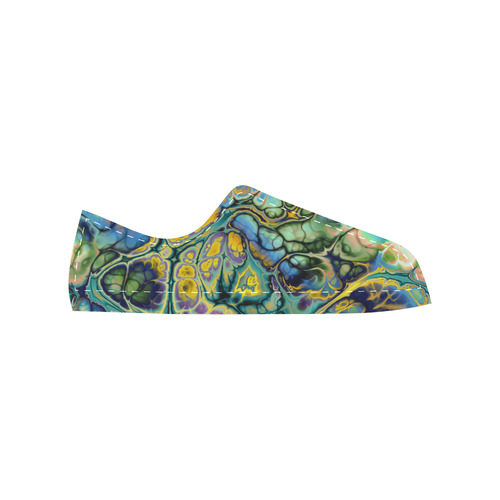 Flower Power Fractal Batik Teal Yellow Blue Salmon Women's Classic Canvas Shoes (Model 018)