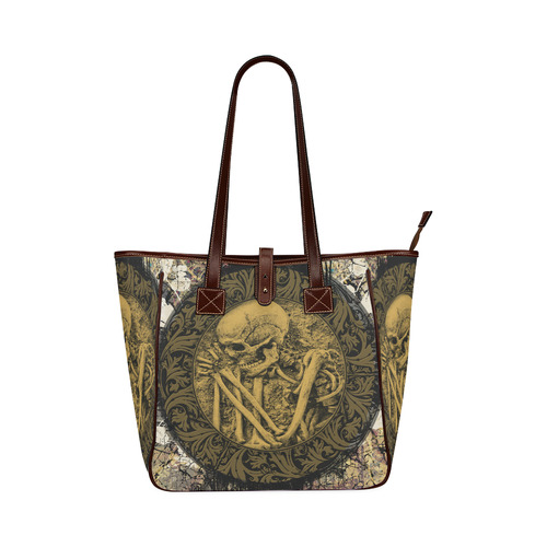 The skeleton in a round button with flowers Classic Tote Bag (Model 1644)
