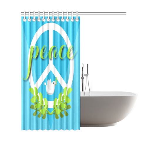 Peace Sign White Dove Olive Branch Shower Curtain 69"x72"