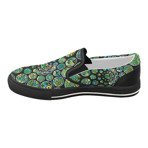 Flower Power CIRCLE Dots in Dots cyan yellow black Women's Slip-on Canvas Shoes (Model 019)
