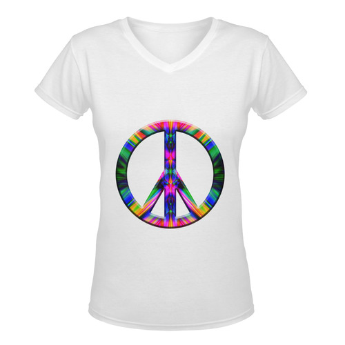 Groovy Psychedelic Peace Sign Women's Deep V-neck T-shirt (Model T19)