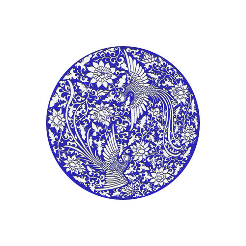 Flying Phoenixes on blue exquisite Chinese pattern Round Mousepad