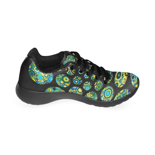 Flower Power CIRCLE Dots in Dots cyan yellow black Women’s Running Shoes (Model 020)