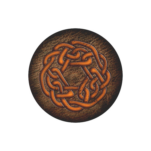 Bright neon orange Celtic Knot on genuine leather digital pattern Round Mousepad