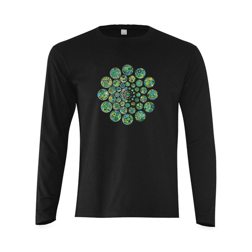 Flower Power CIRCLE Dots in Dots cyan yellow black Sunny Men's T-shirt (long-sleeve) (Model T08)