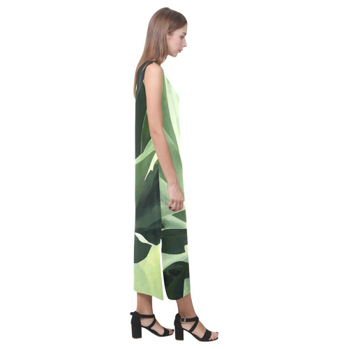 Green Succulent Desert Nature Art Phaedra Sleeveless Open Fork Long Dress (Model D08)