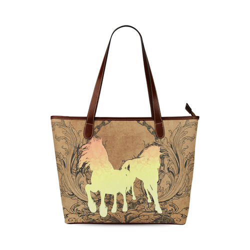 Beautiful horse silhouette in yellow colors Shoulder Tote Bag (Model 1646)