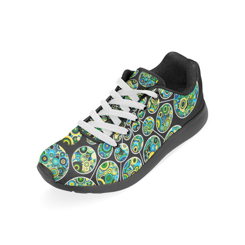 Flower Power CIRCLE Dots in Dots cyan yellow black Men’s Running Shoes (Model 020)