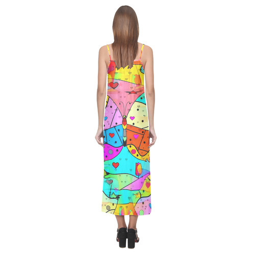 Butterfly Popart by Nico Bielow V-Neck Open Fork Long Dress(Model D18)