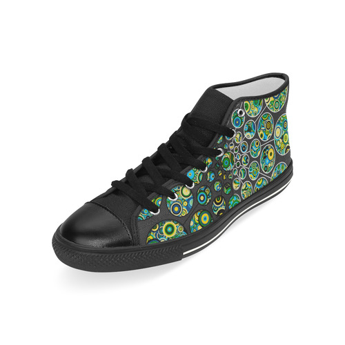 Flower Power CIRCLE Dots in Dots cyan yellow black Men’s Classic High Top Canvas Shoes (Model 017)
