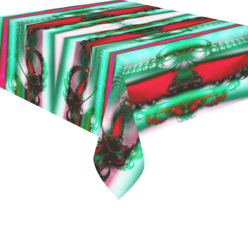 Fractal: Red & Green Christmas Ribbons Cotton Linen Tablecloth 52"x 70"
