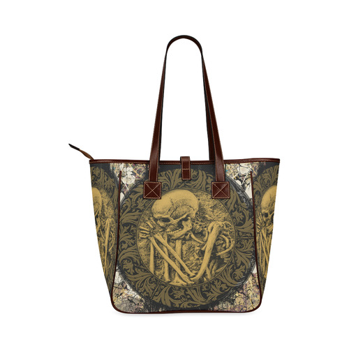 The skeleton in a round button with flowers Classic Tote Bag (Model 1644)