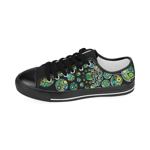 Flower Power CIRCLE Dots in Dots cyan yellow black Women's Classic Canvas Shoes (Model 018)