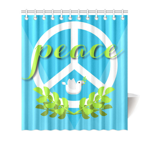Peace Sign White Dove Olive Branch Shower Curtain 66"x72"
