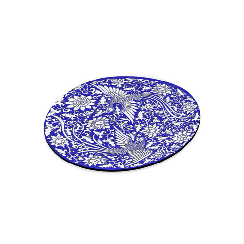 Flying Phoenixes on blue exquisite Chinese pattern Round Mousepad