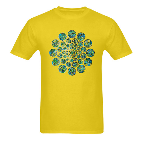 Flower Power CIRCLE Dots in Dots cyan yellow black Sunny Men's T- shirt (Model T06)