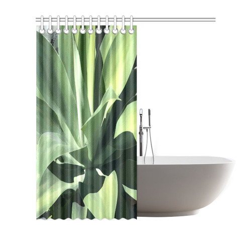 Green Succulent Desert Nature Art Shower Curtain 66"x72"