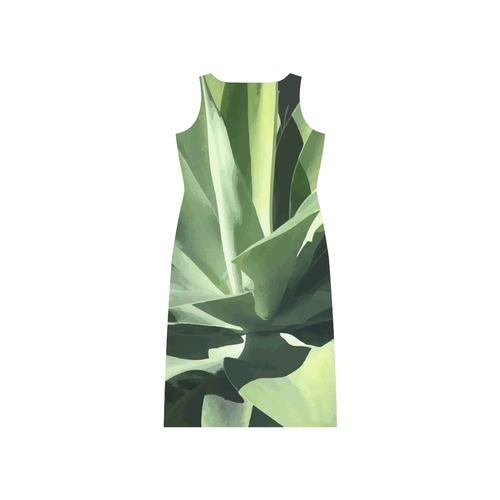 Green Succulent Desert Nature Art Phaedra Sleeveless Open Fork Long Dress (Model D08)