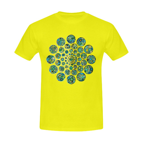 Flower Power CIRCLE Dots in Dots cyan yellow black Men's Slim Fit T-shirt (Model T13)