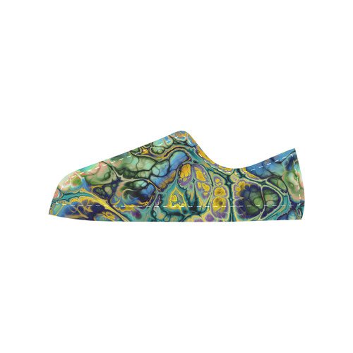 Flower Power Fractal Batik Teal Yellow Blue Salmon Women's Classic Canvas Shoes (Model 018)