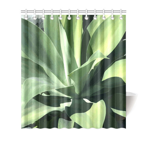 Green Succulent Desert Nature Art Shower Curtain 66"x72"