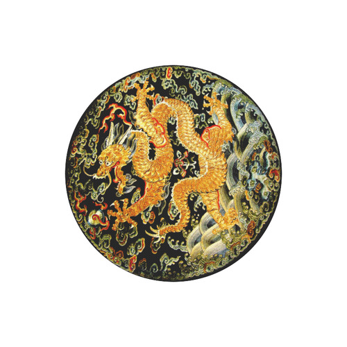 Golden Dragon antique Chinese embroidery picture Round Mousepad