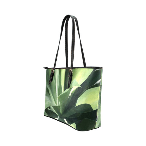 Green Succulent Desert Nature Art Leather Tote Bag/Small (Model 1651)
