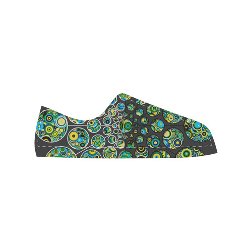 Flower Power CIRCLE Dots in Dots cyan yellow black Men's Classic Canvas Shoes (Model 018)
