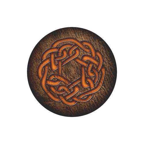 Bright neon orange Celtic Knot on genuine leather digital pattern Round Mousepad