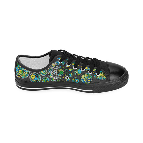 Flower Power CIRCLE Dots in Dots cyan yellow black Men's Classic Canvas Shoes (Model 018)