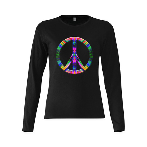 Groovy Psychedelic Peace Sign Sunny Women's T-shirt (long-sleeve) (Model T07)