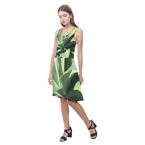 Green Succulent Desert Nature Art Atalanta Casual Sundress(Model D04)