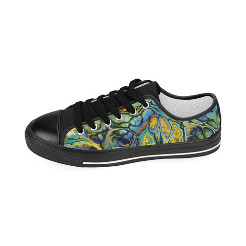 Flower Power Fractal Batik Teal Yellow Blue Salmon Women's Classic Canvas Shoes (Model 018)