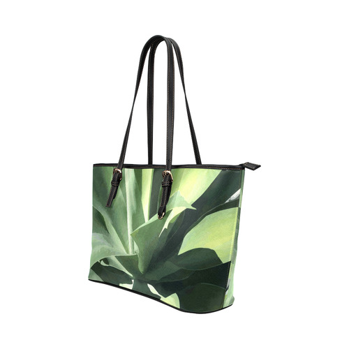 Green Succulent Desert Nature Art Leather Tote Bag/Large (Model 1651)