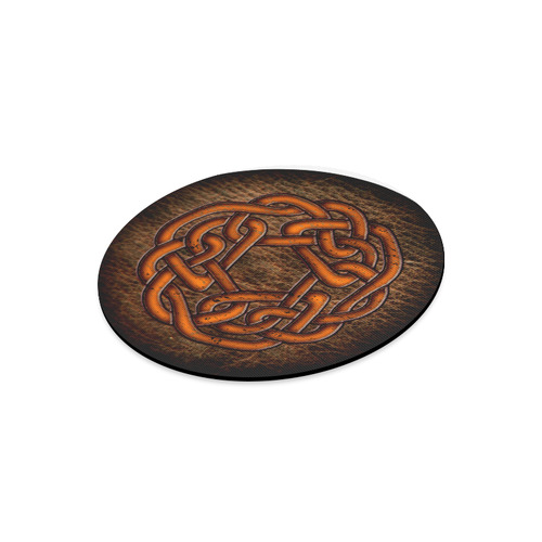 Bright neon orange Celtic Knot on genuine leather digital pattern Round Mousepad