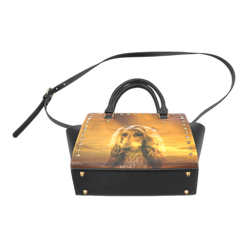 Dog Afghan Hound Rivet Shoulder Handbag (Model 1645)