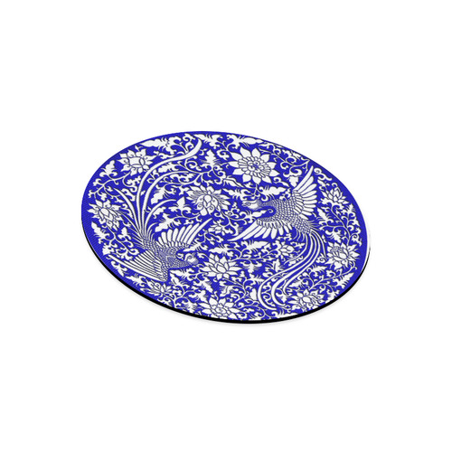 Flying Phoenixes on blue exquisite Chinese pattern Round Mousepad