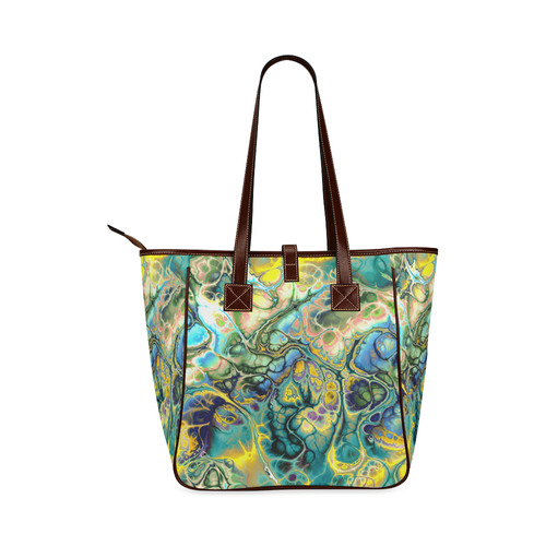 Flower Power Fractal Batik Teal Yellow Blue Salmon Classic Tote Bag (Model 1644)