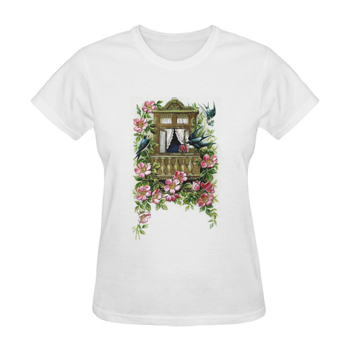 Vintage Birds and Flowers Sunny Women's T-shirt (Model T05)
