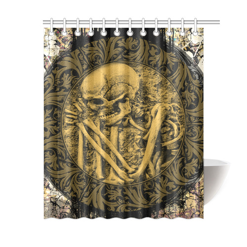 The skeleton in a round button with flowers Shower Curtain 60"x72"