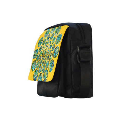 Flower Power CIRCLE Dots in Dots cyan yellow black Crossbody Nylon Bags (Model 1633)