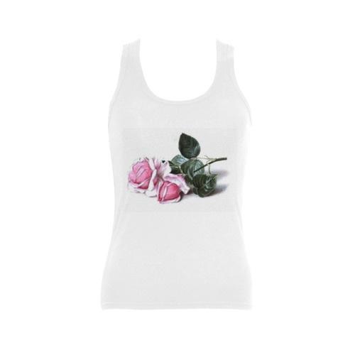 Romantic Vintage Pink Roses Women's Shoulder-Free Tank Top (Model T35)